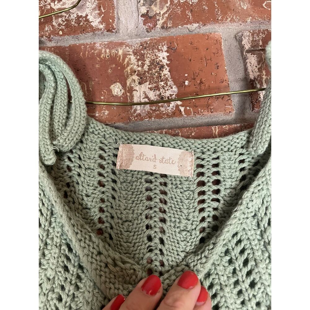 Altra'd State Sage Green Knit Tank Top S Tie Top 100% Cotton Boho Minimalist - Picture 3 of 4